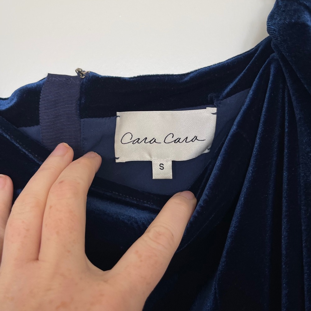 Cara Cara Laurenne Velvet Mini Dress Sm Navy Blue Puff Sleeve Chic Sexy Holiday - Picture 13 of 16